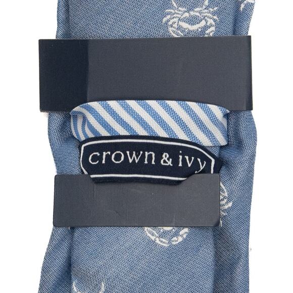 Crown & Ivy Blue Silk Blend Spring Crab Print Necktie Neck Tie - Picture 2 of 7